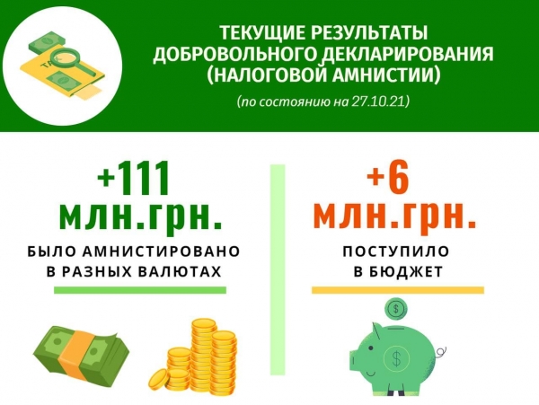 
Налоговая амнистия: украинцы уже задекларировали свыше 110 млн грн
